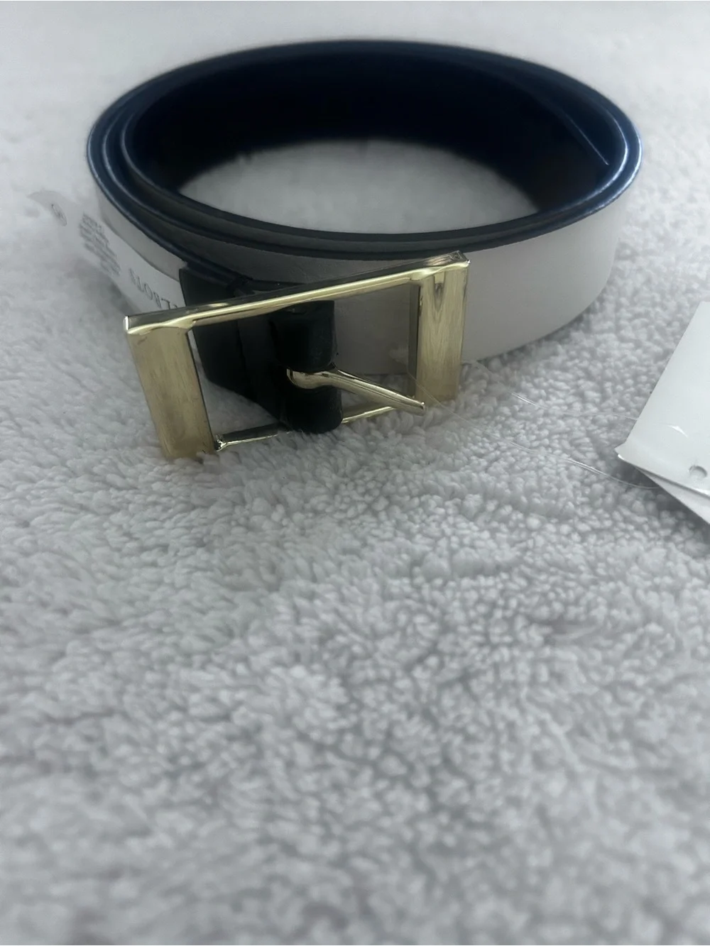 Talbots Reversible Black & White Leather Belt Gold Buckle NWT Size M